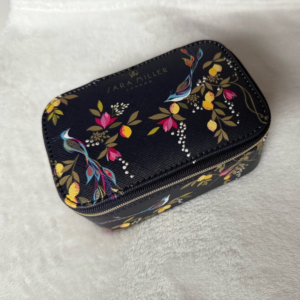 NWOT Sara Miller London Navy Orchard Bird Jewellery Case Travel Case